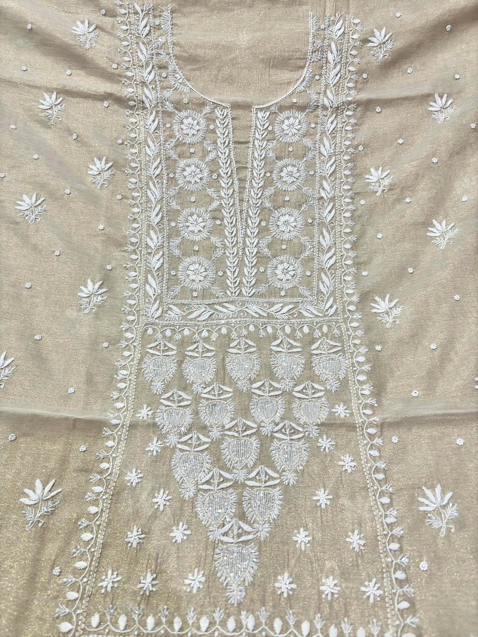 Tissue Chanderi Chikankari kurta dupatta set