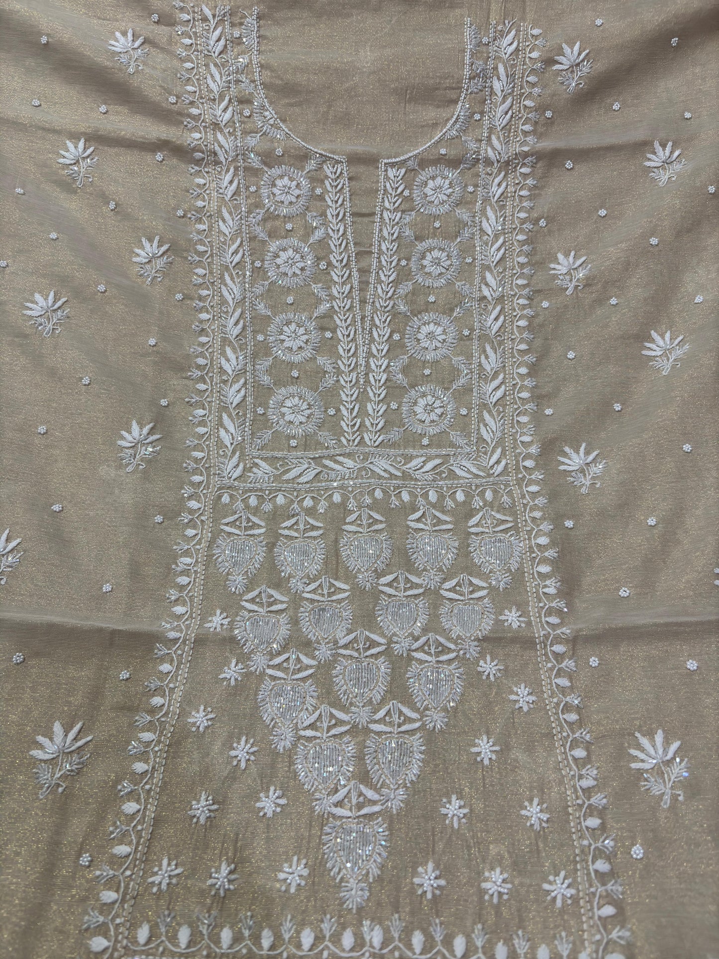Tissue Chanderi Chikankari kurta dupatta set