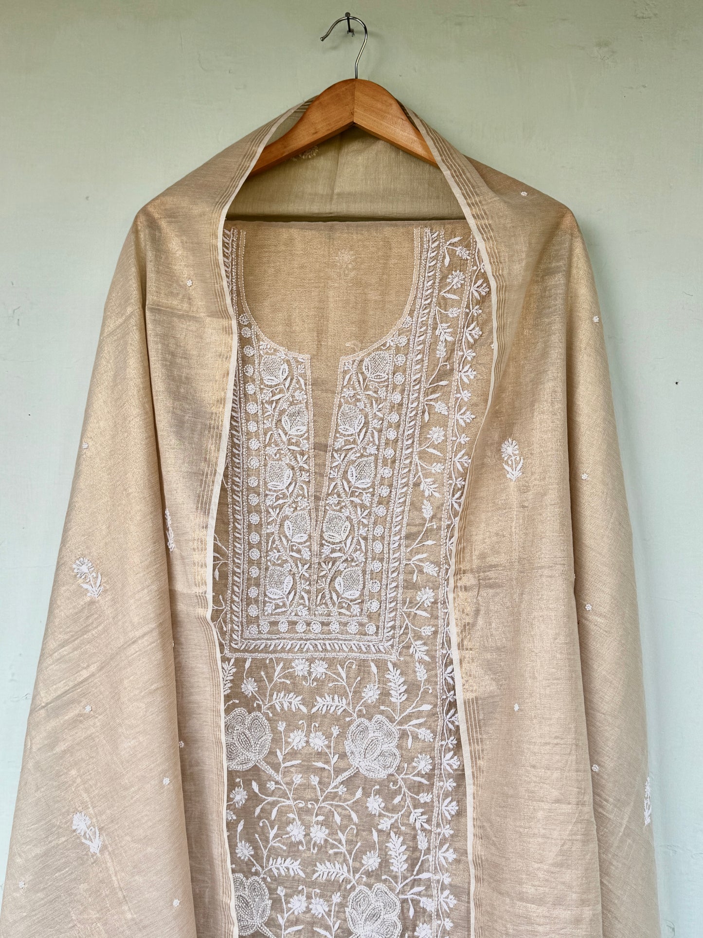 Tissue Chanderi Chikankari kurta dupatta set