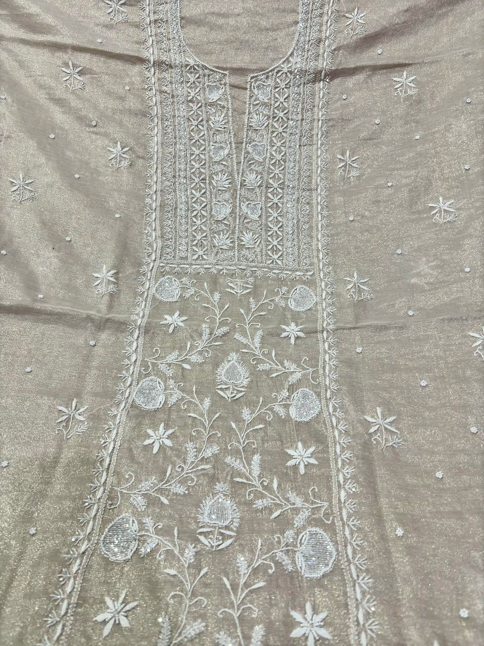 Tissue Chanderi Chikankari kurta dupatta set