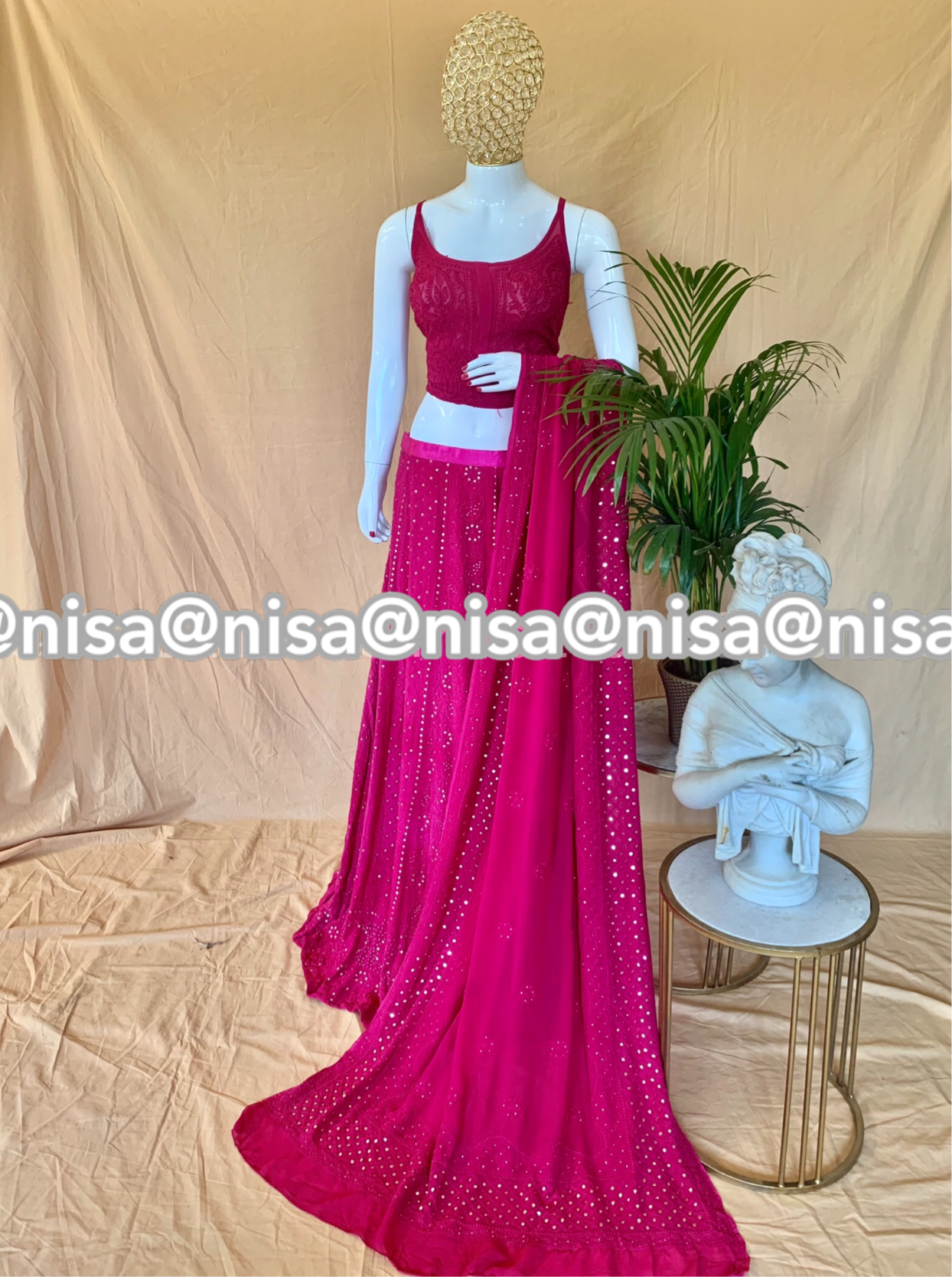 Pink Chikan Mukaish Lehenga set