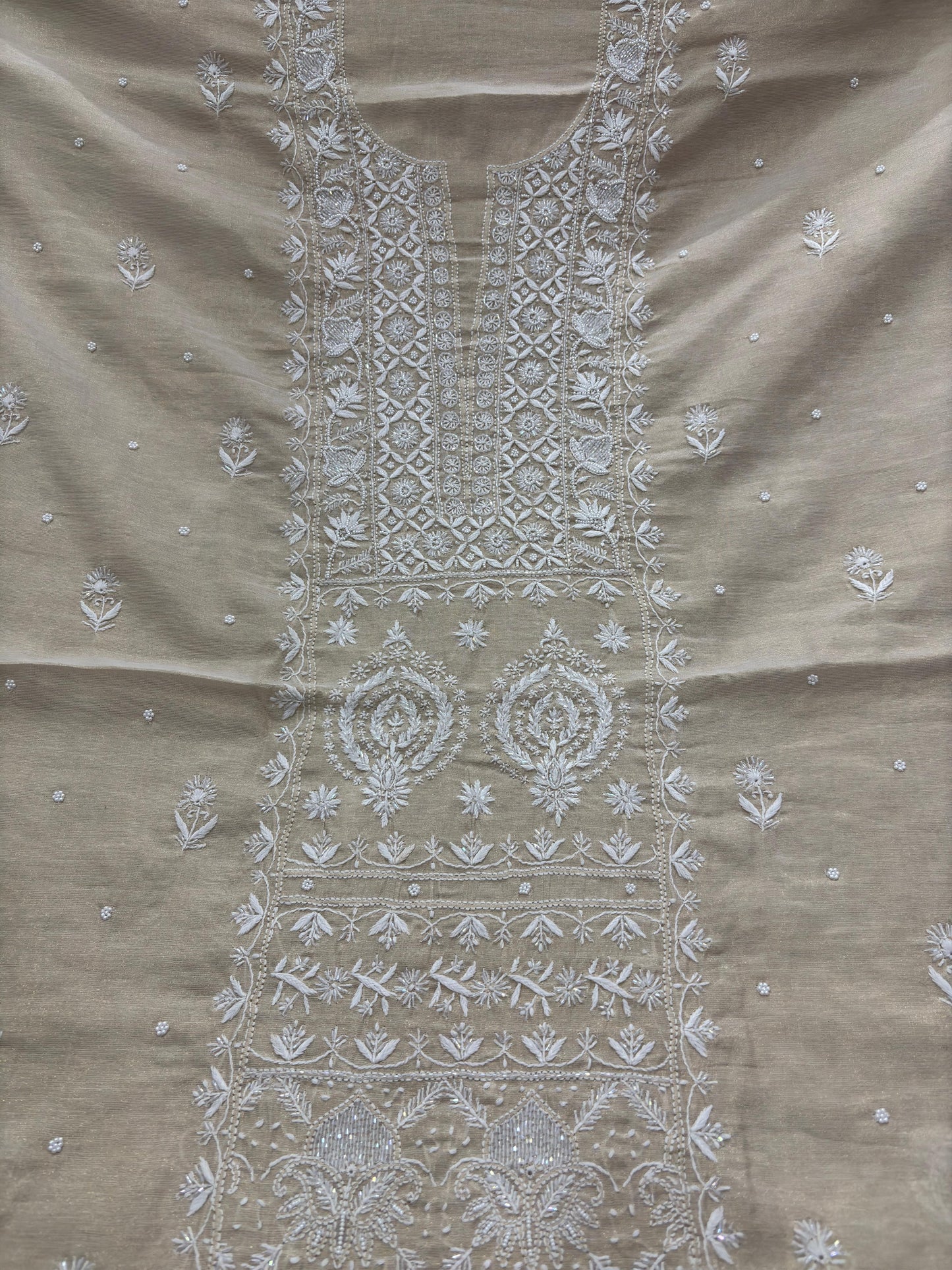 Tissue Chanderi Chikankari kurta dupatta set