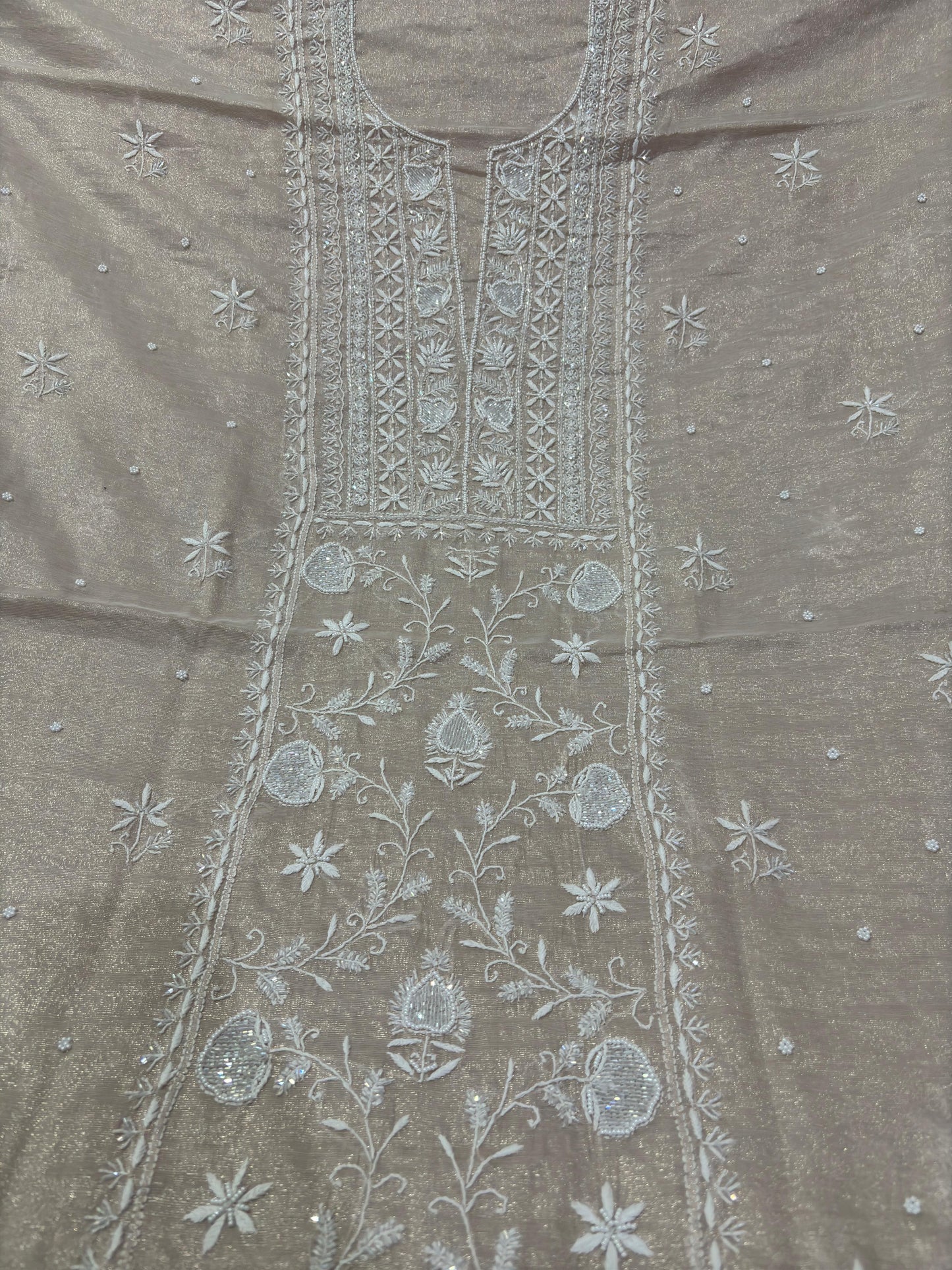 Tissue Chanderi Chikankari kurta dupatta set
