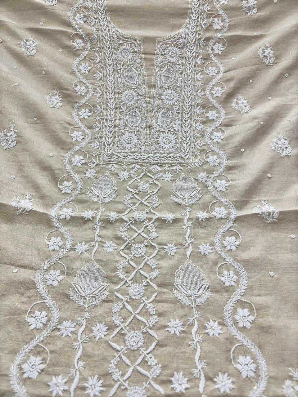 Tissue Chanderi Chikankari kurta dupatta set
