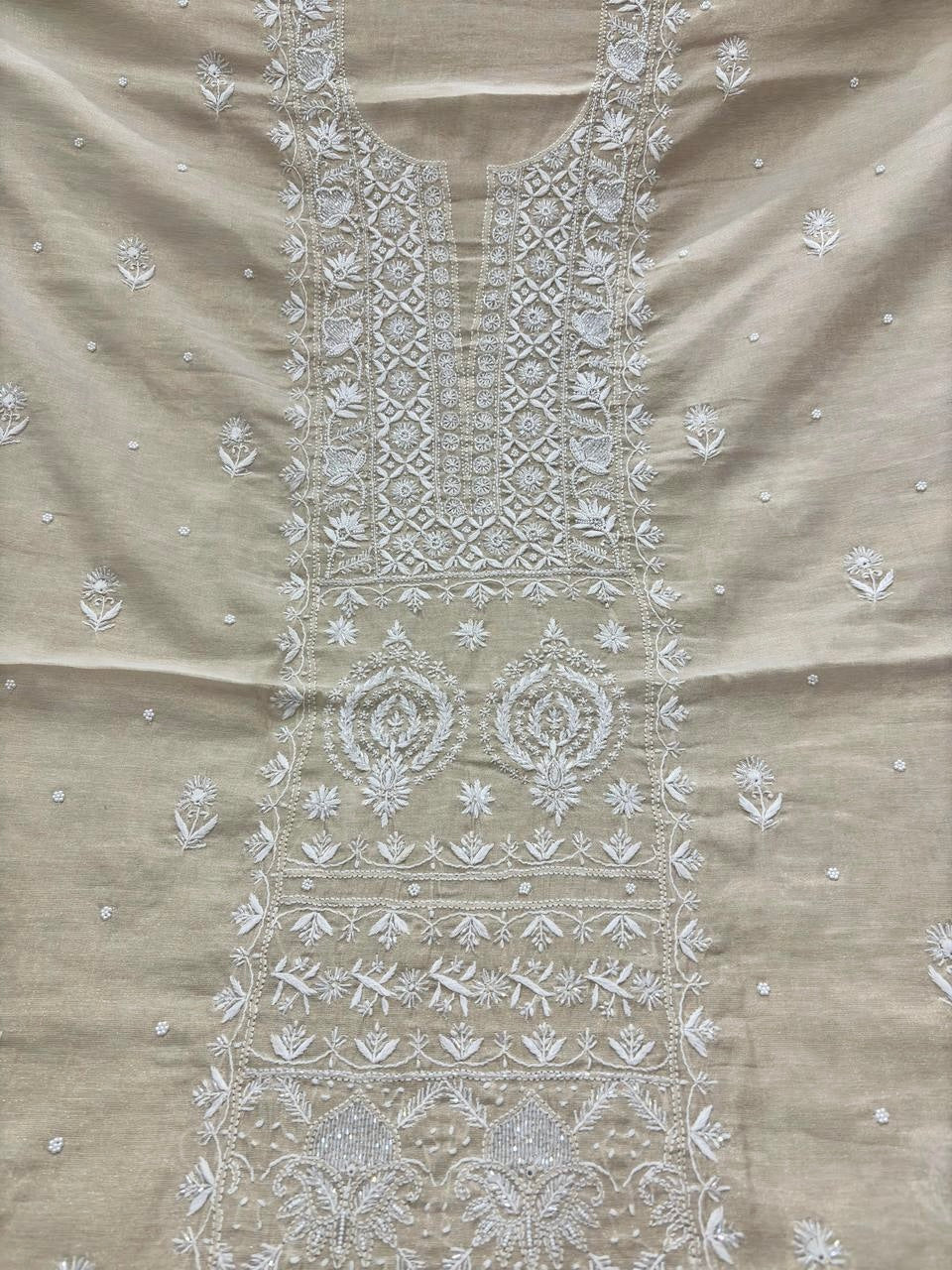 Tissue Chanderi Chikankari kurta dupatta set