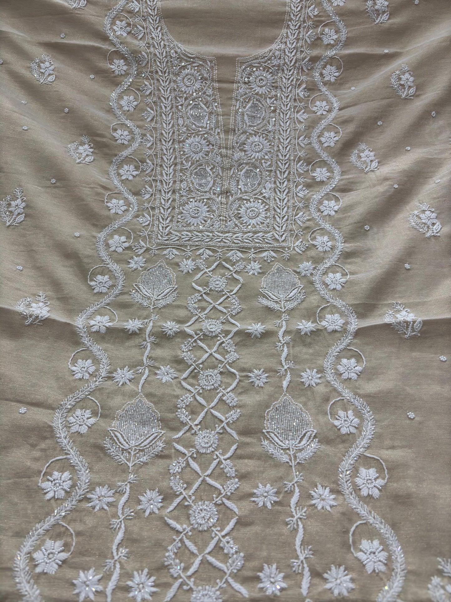 Tissue Chanderi Chikankari kurta dupatta set
