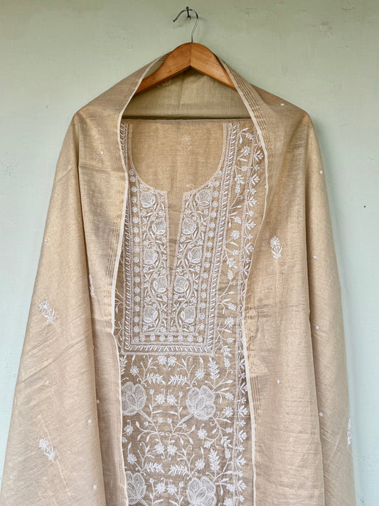 Tissue Chanderi Chikankari kurta dupatta set