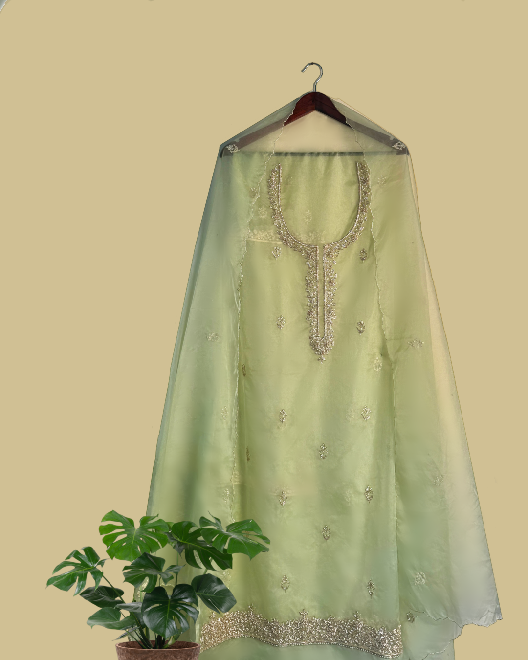 Mint green zardozi set