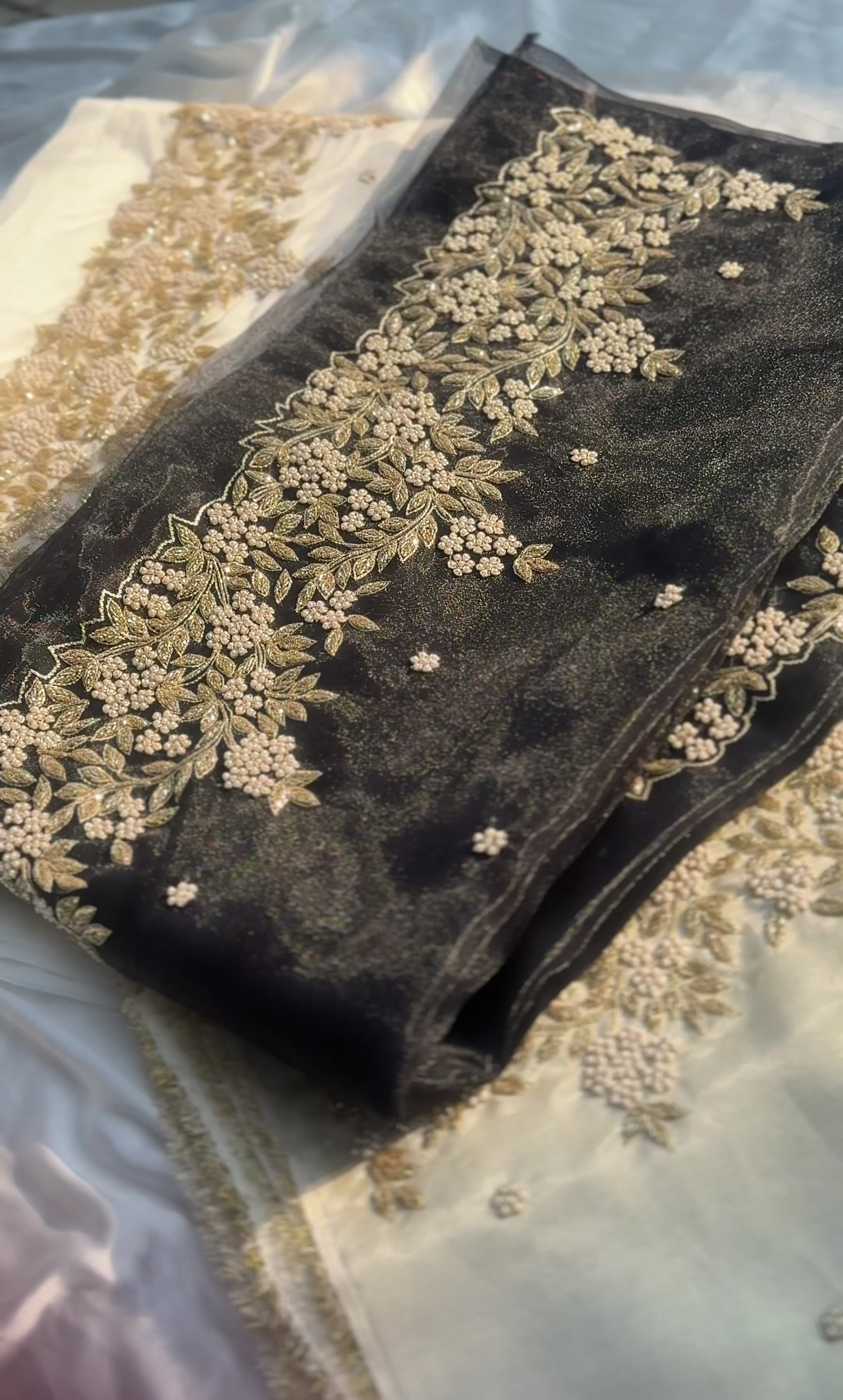 Pearl work saree 